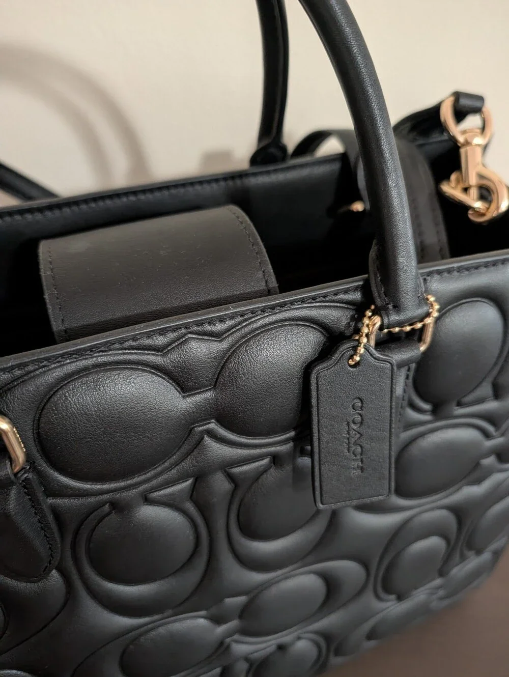 Coach Black Signature Leather Maggie Tote Bag Large